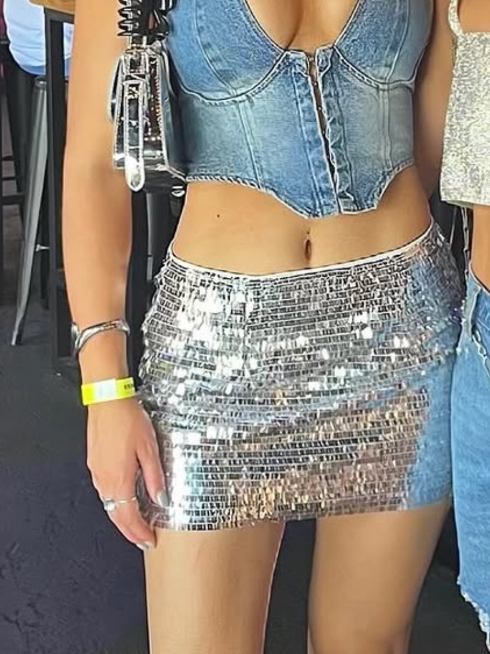 Silver Sequin Mini Skirt - Women's Party Skirt